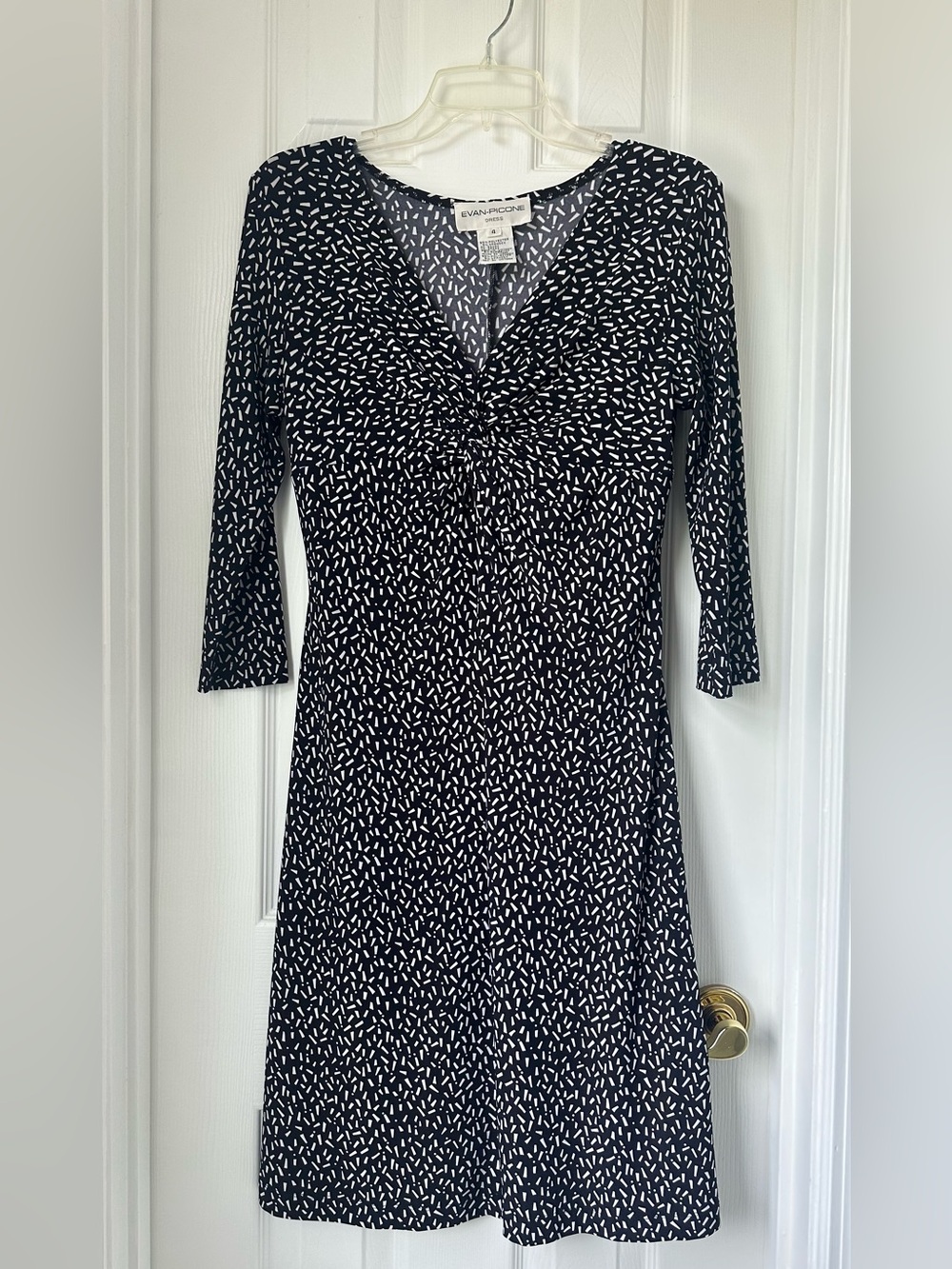 Evan Picone Black and White Printed Twist-Bust Midi Dress